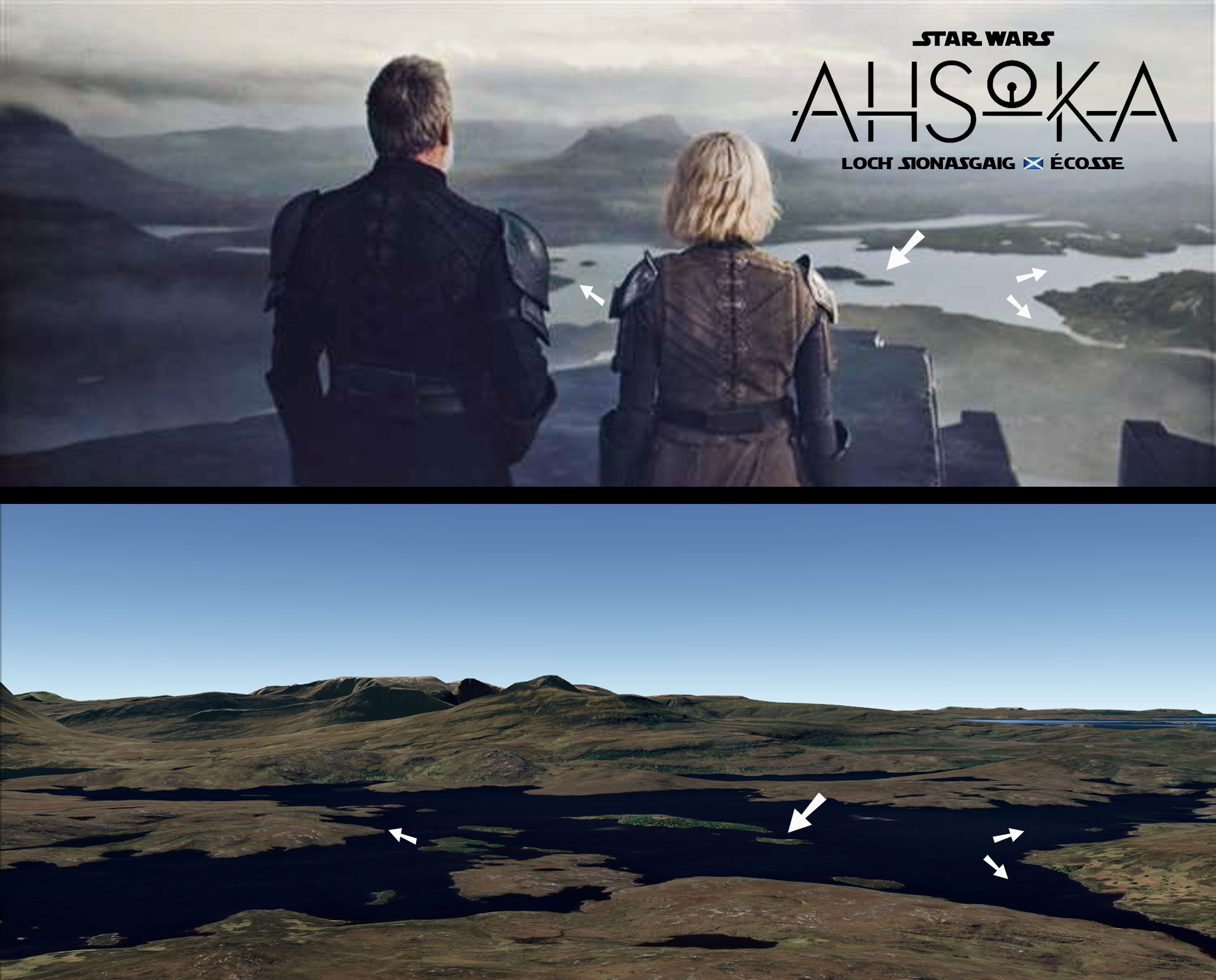 Comparaison du relief et des lochs d’Assynt avec un plan de la série Ahsoka