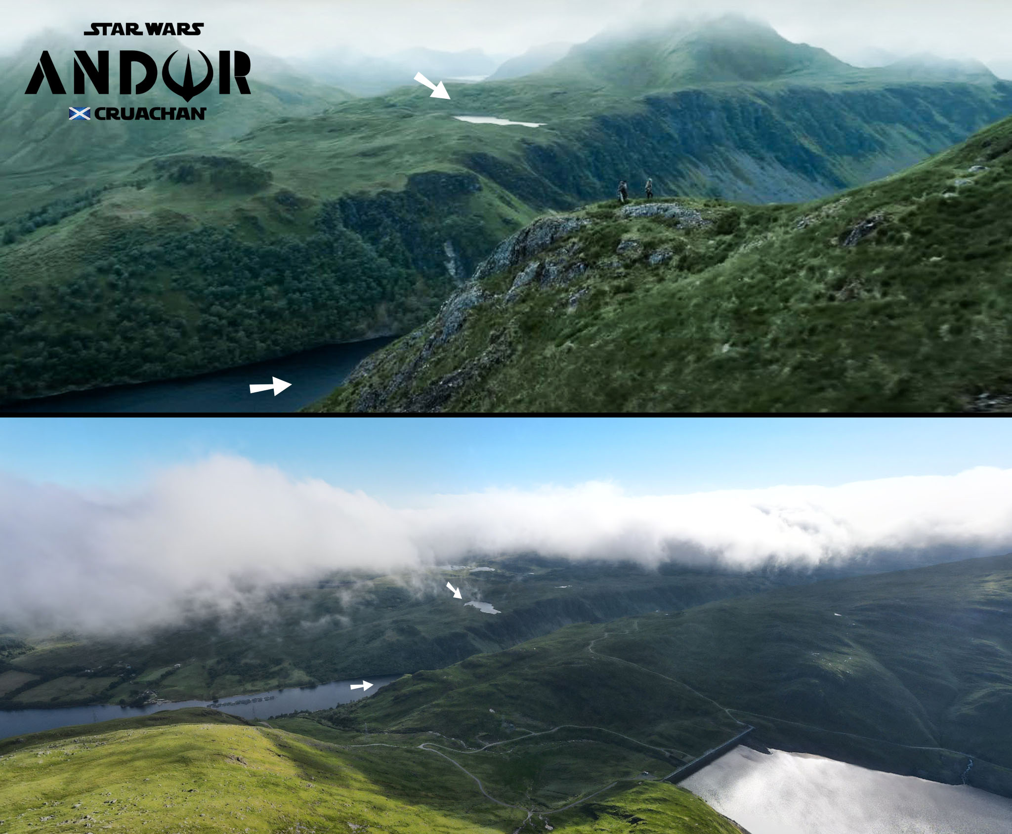 Comparaison des reliefs et des lochs visibles dans Andor avec le paysage de Cruachan